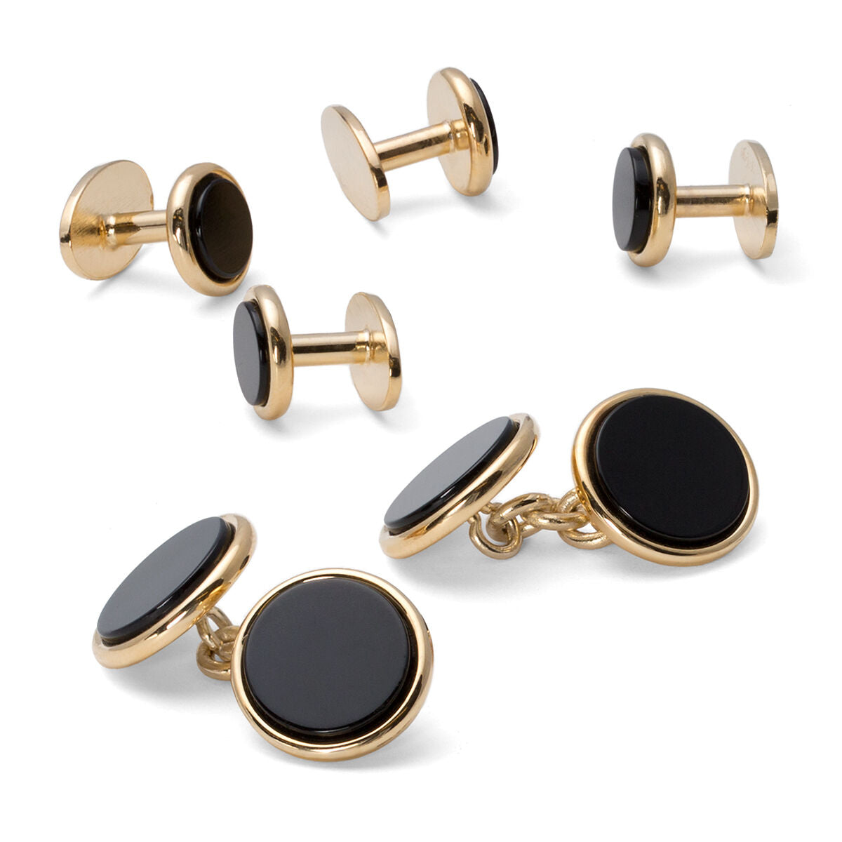 Black Onyx & Gold Vermeil Round Cufflink & Stud Set - Paul Stuart Customer Favorite