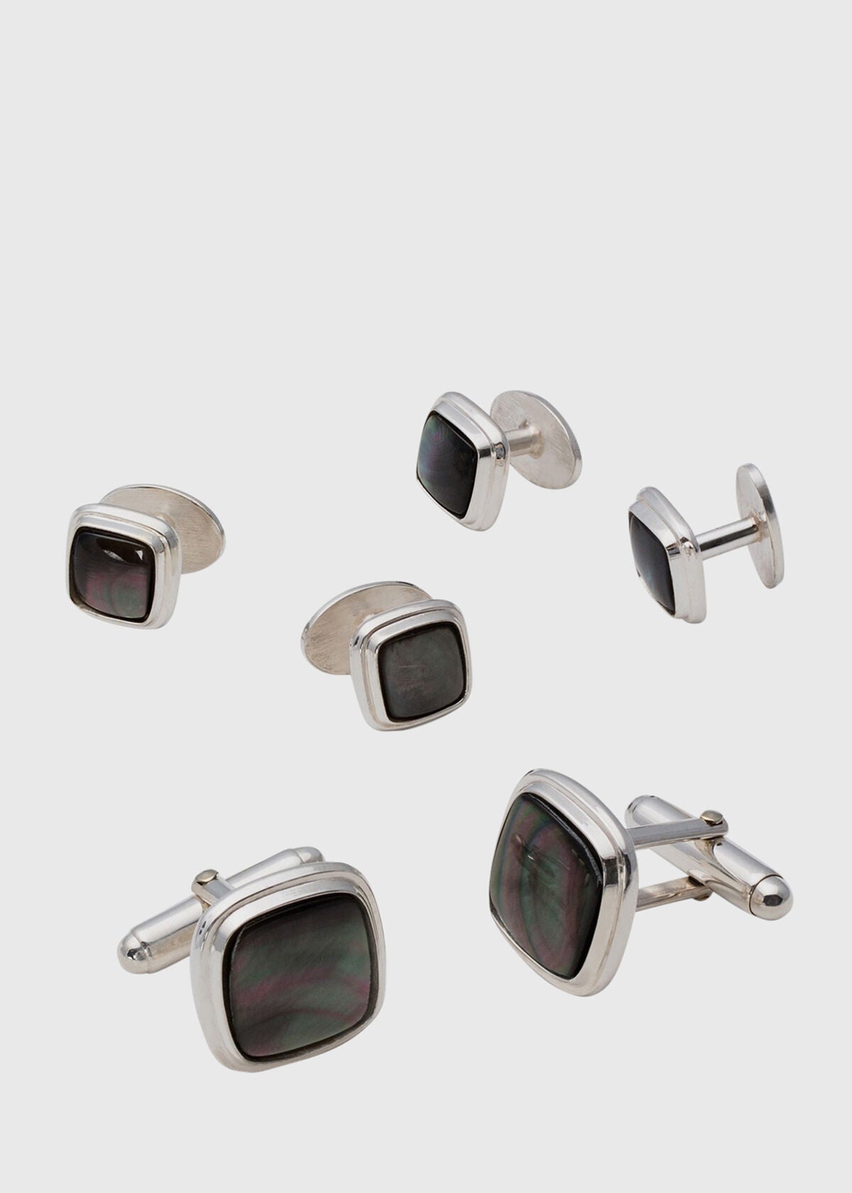 Square Smoked Mother of Pearl & Sterling Silver Stud Set - Paul Stuart Essential