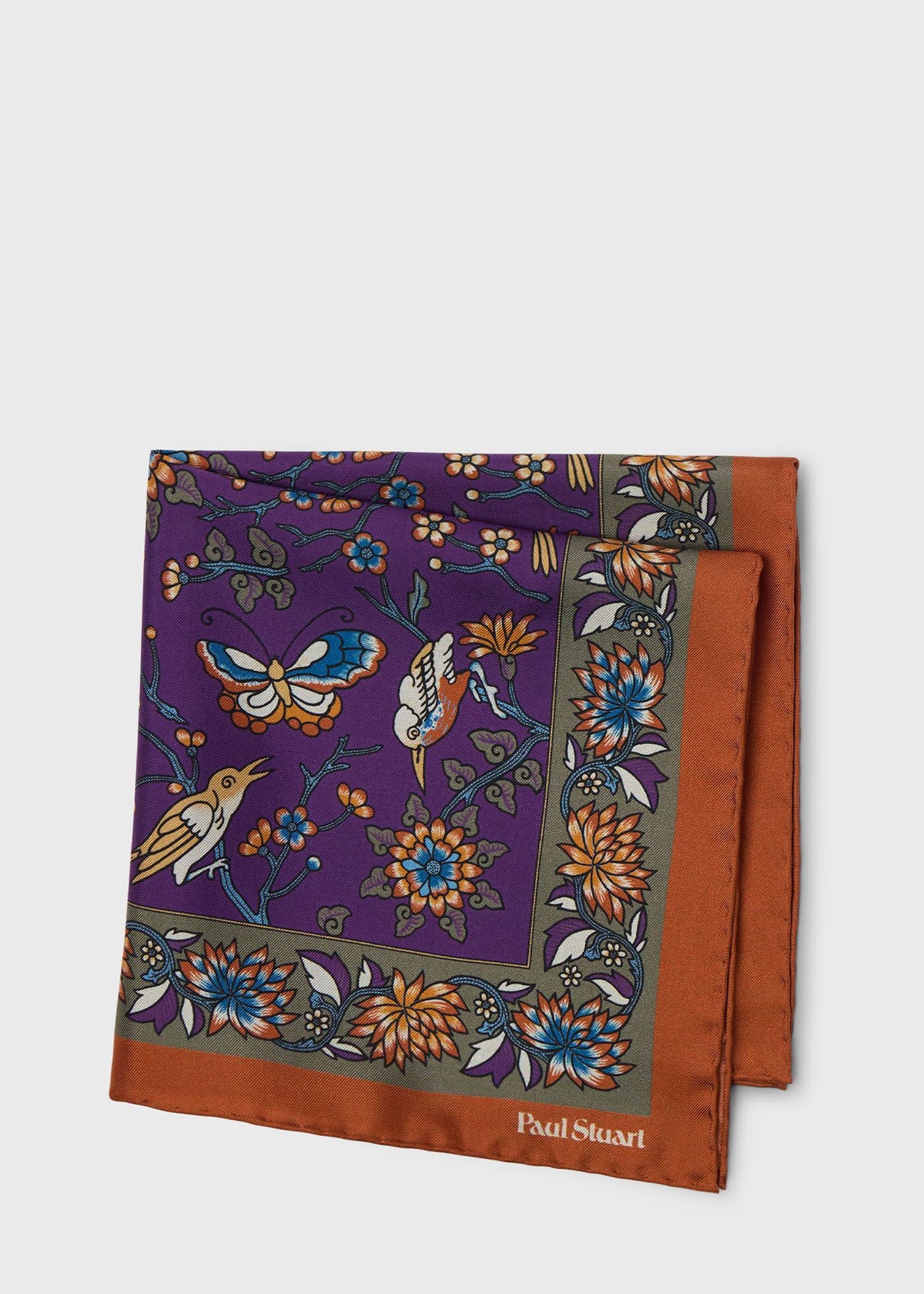 Floral Bird Silk Pocket Square - Paul Stuart Value