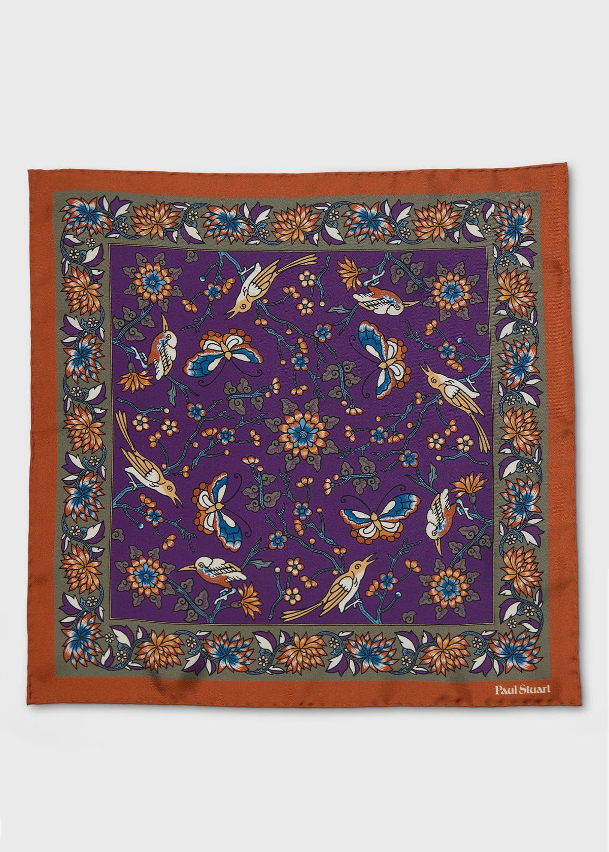 Floral Bird Silk Pocket Square - Paul Stuart Value