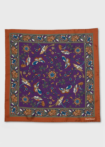 Floral Bird Silk Pocket Square - Paul Stuart Value