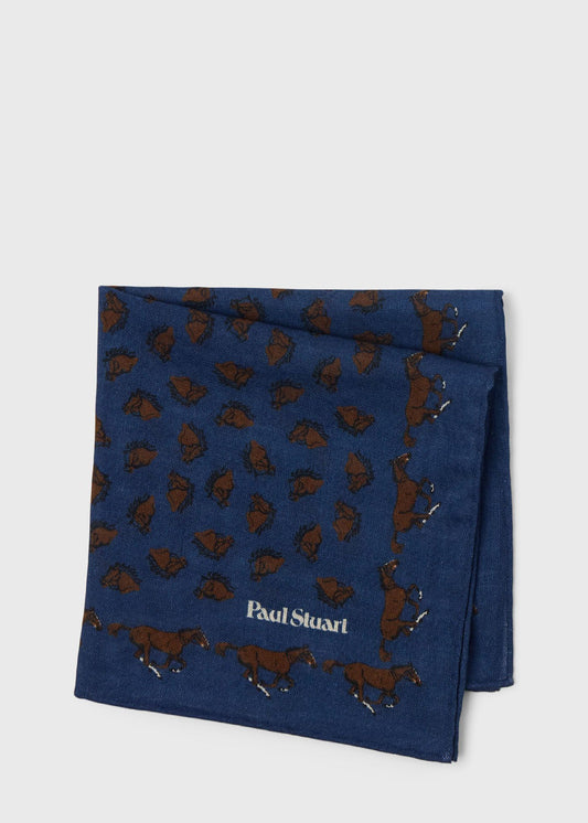 Equestrian Print Wool Pocket Square - Paul Stuart Premium