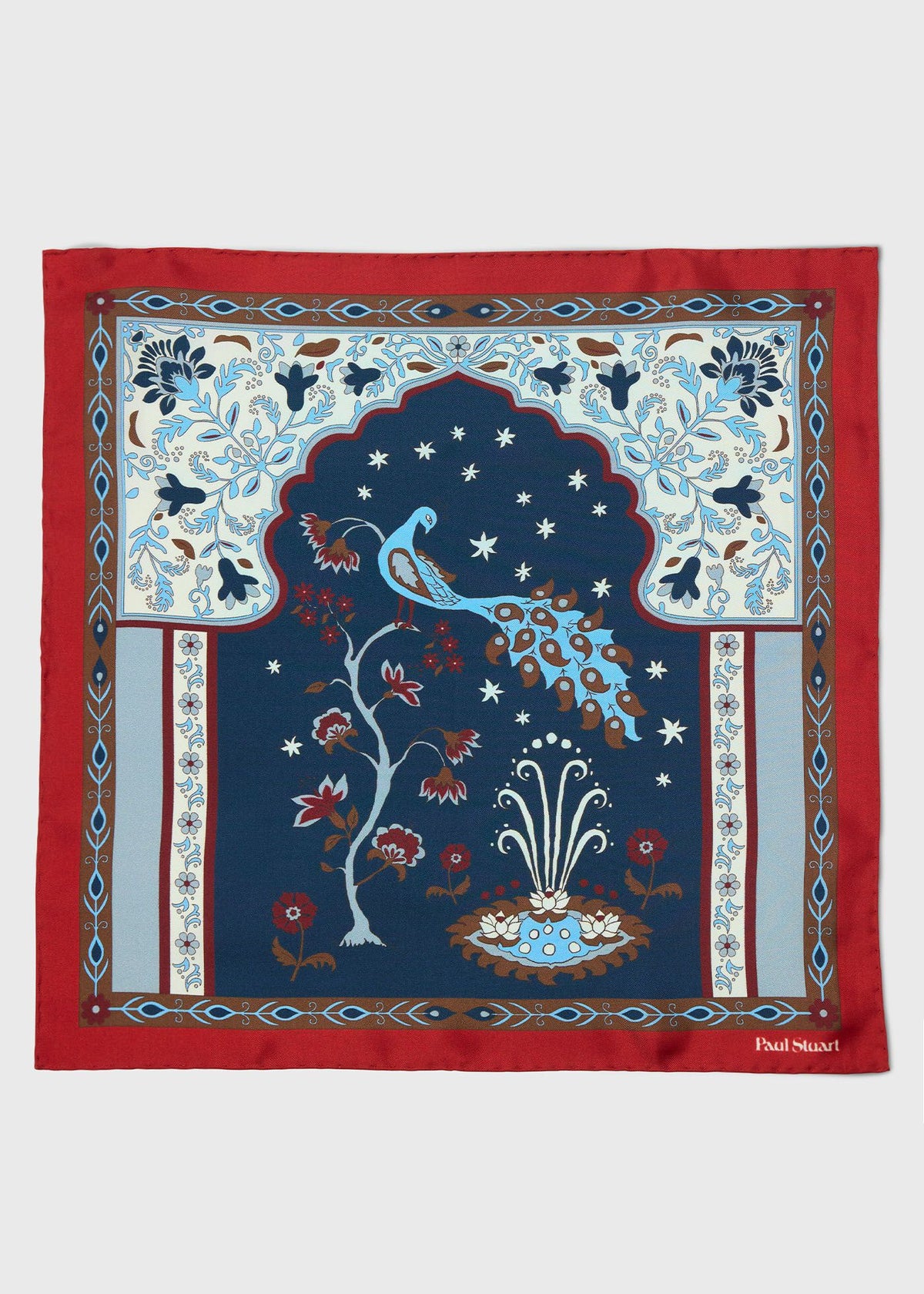 Peacock Silk Pocket Square - Paul Stuart Discount