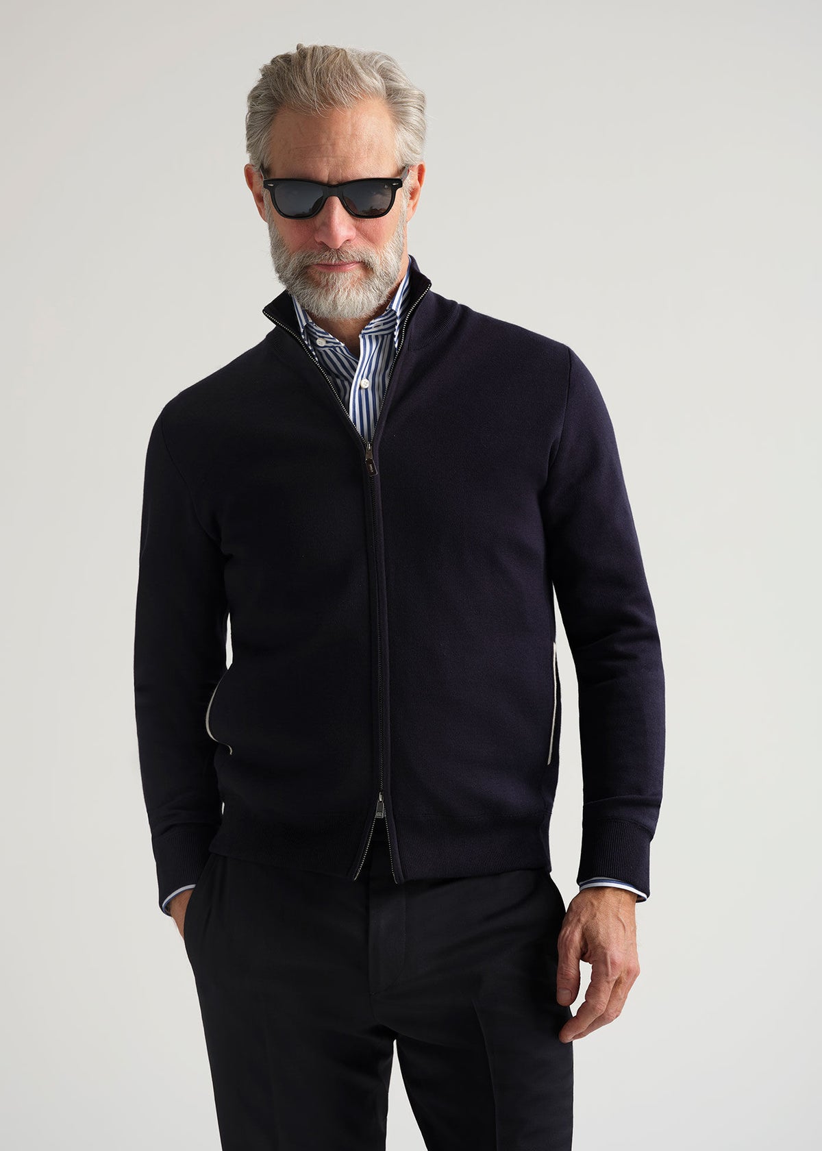 Silk & Cotton Full Zip Cardigan - Paul Stuart New