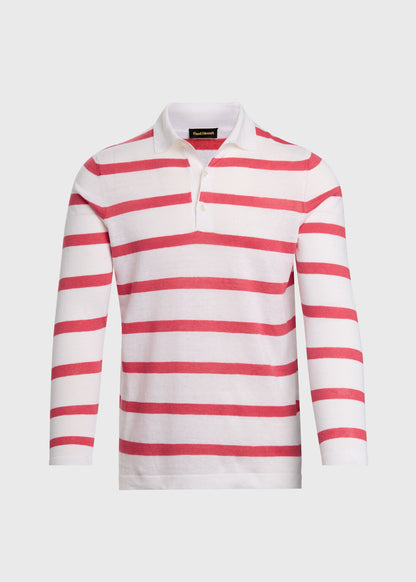 Linen & Cotton Horizontal Stripe Polo - Paul Stuart New