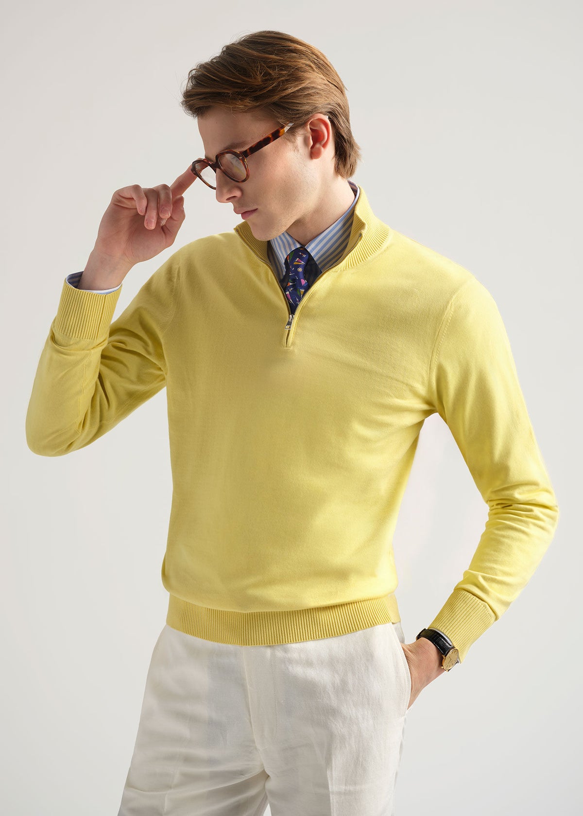 Quarter Zip Cotton Sweater - Paul Stuart Everyday