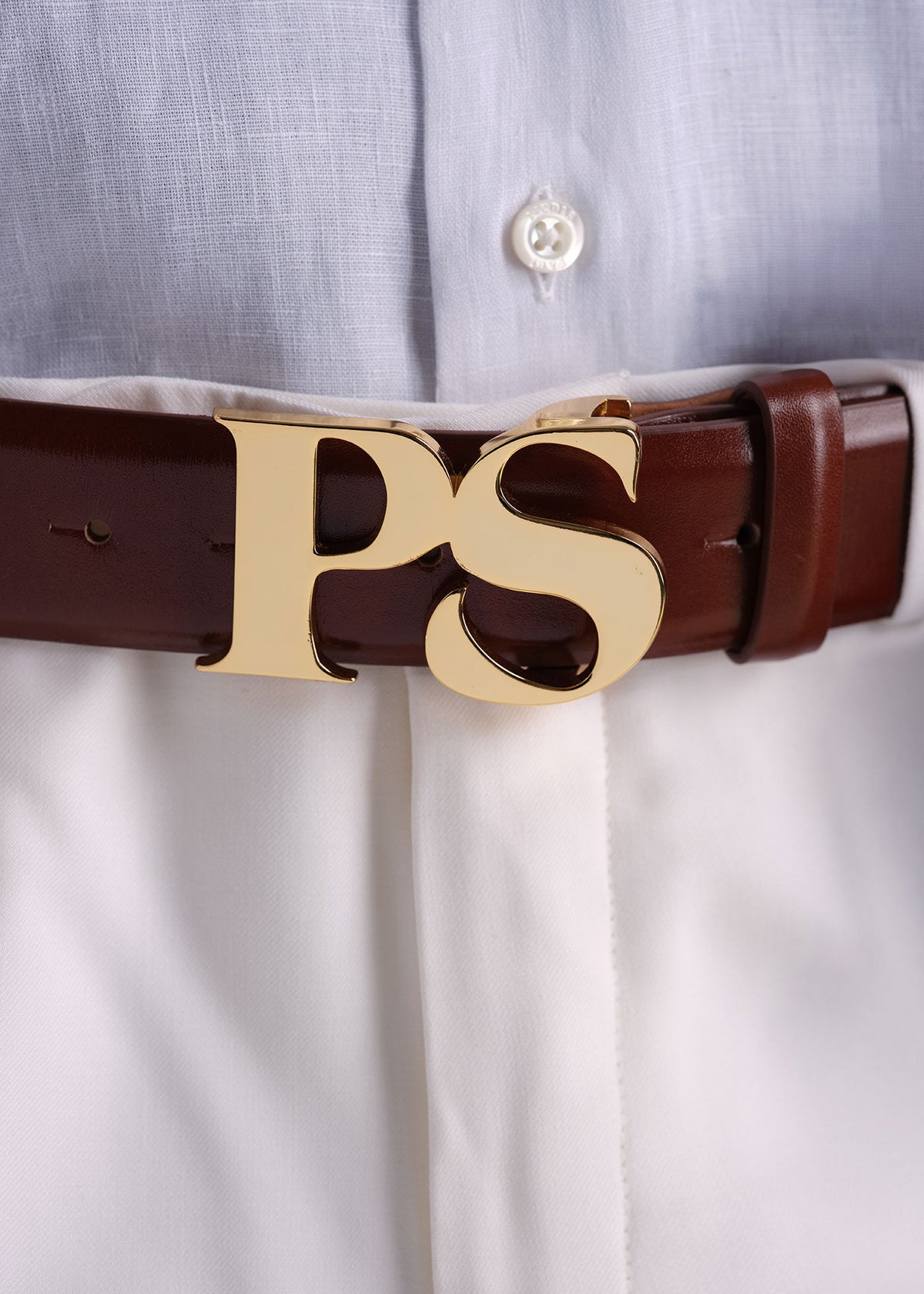 PS Brass Logo Leather Belt - Paul Stuart Best Seller