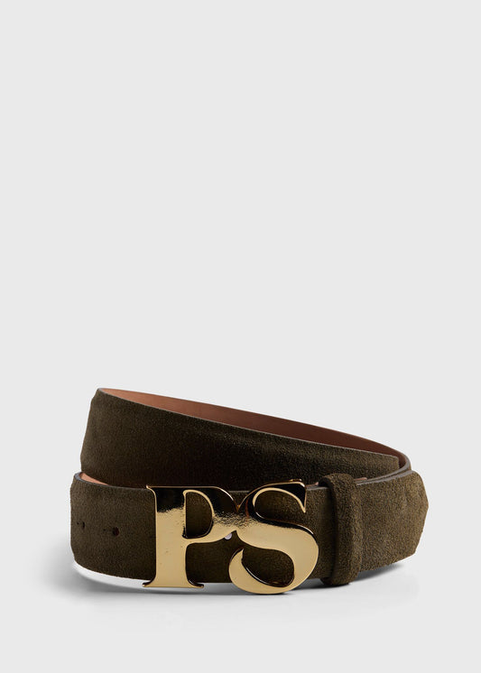 PS Brass Logo Suede Belt - Paul Stuart Premium