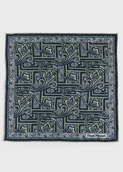 Printed Silk Paisley Pocket Square - Paul Stuart Featured