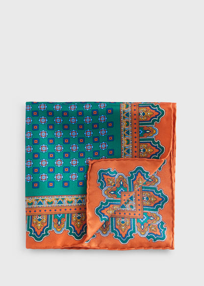 Medallion Print Pocket Square - Paul Stuart Sale