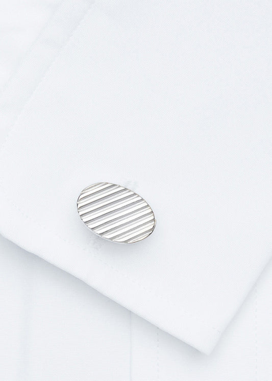 Sterling Silver Ribbed Oval Cufflinks - Paul Stuart Top Pick
